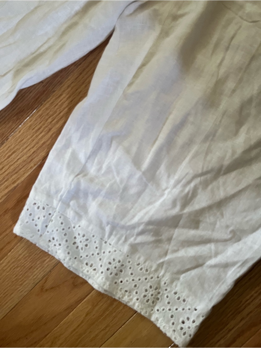 White Linen Eyelet Straight Leg Capri Pull On Pants 2X Coastal Resort Beach - Picture 3 of 9